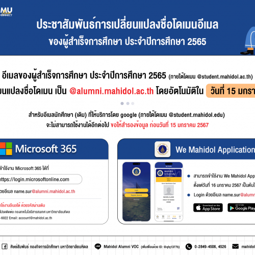 Announcement of changing Mahidol account from student domain to alumni domain (Class of 2022)