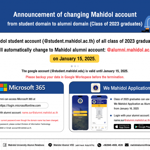 Announcement of changing Mahidol account from student domain to alumni domain (Class of 2023 graduates)