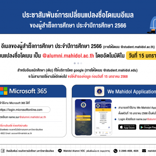 ประชาสัมพันธ์การเปลี่ยนแปลงชื่อโดเมนอีเมลของผู้สำเร็จการศึกษาประจำปีการศึกษา 2566